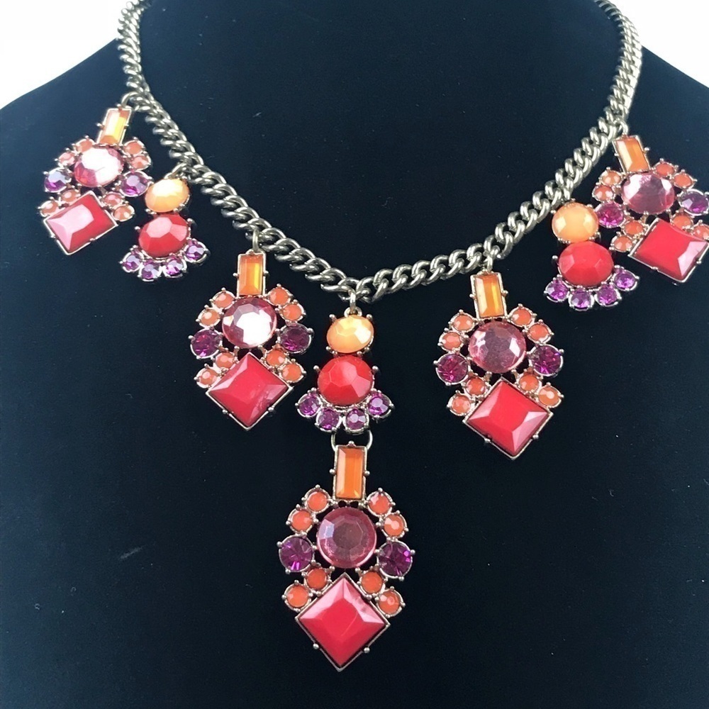 Gold Tone Rhinestone Runway Statement Necklace
